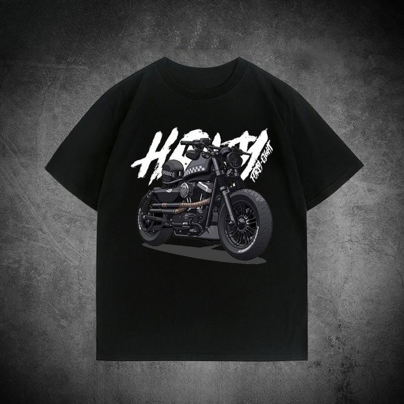 Summer New Large Size Retro Motorcycle Cruise Heavy Locomotive Printed TShirt Mens Windshield Loose Versatile Short Sleeves