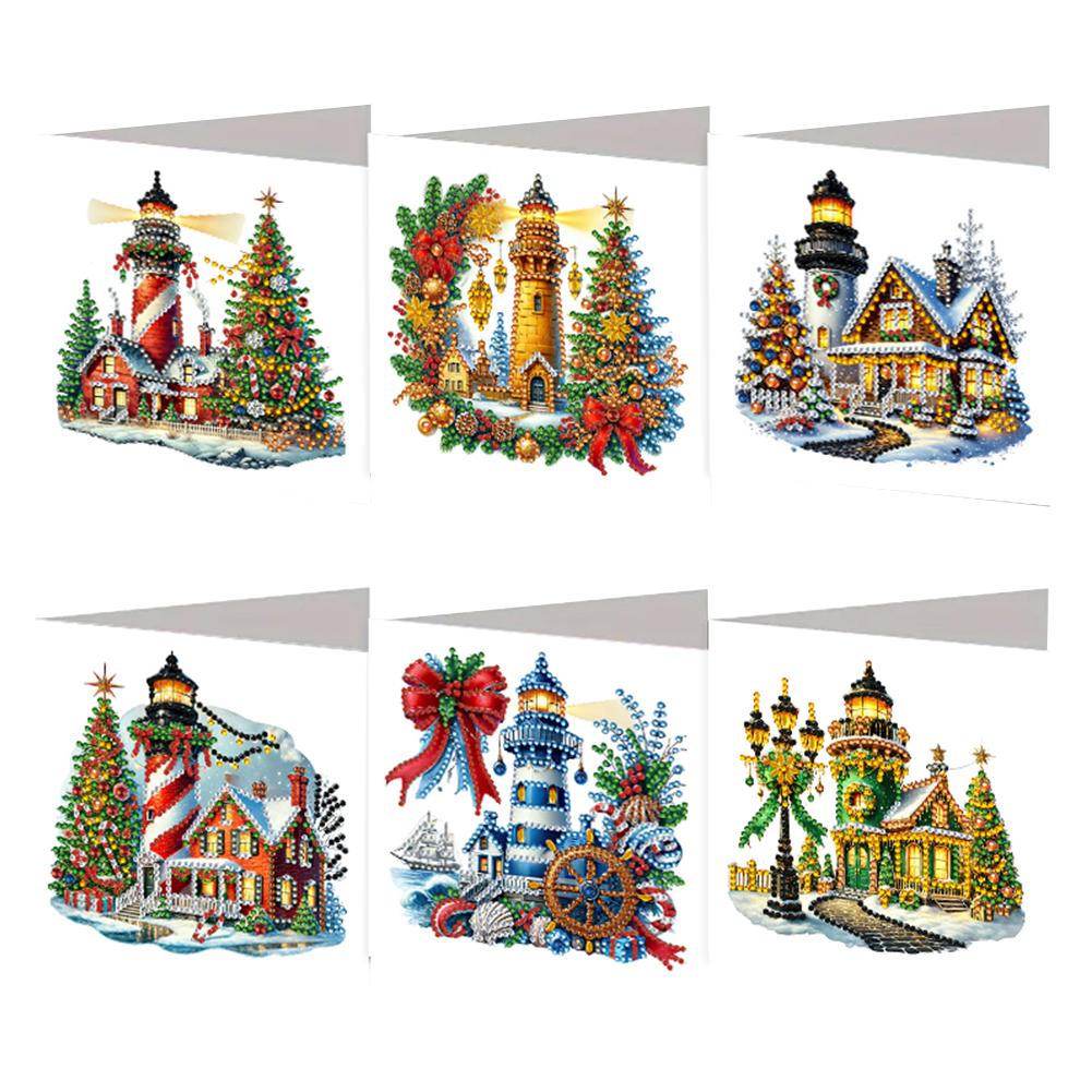 6PCS DIY Xmas Designs Diamond Painting Greeting Card Set Rhinestone Diamond Art Mosaic Postcards Congratulations Cards & Gifts
