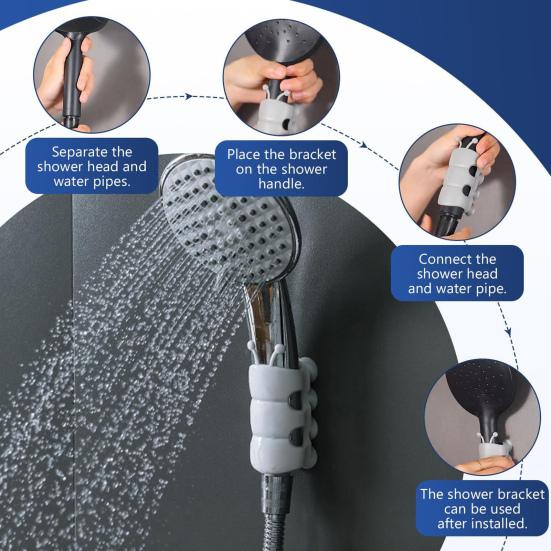 4Pcs Adjustable Shower Head Holders Simple Installation Universal Relocatable Bathroom Shower Head Suction Cup Holders