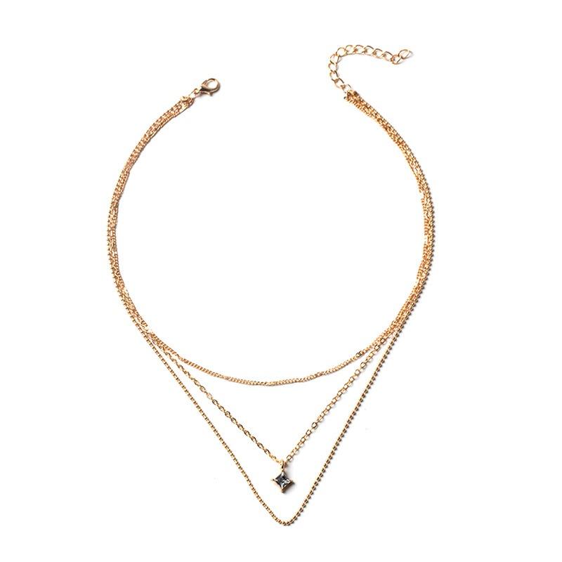 Square diamond necklace niche jewelry multi-layer metal chain pendant female collarbone chain wind