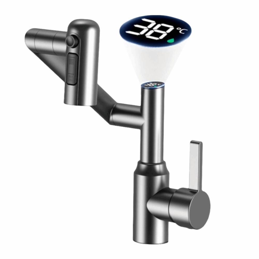 Stainless Steel Mechanical Arm Faucet Temperature Display Digital Display Faucet  Bathroom Use
