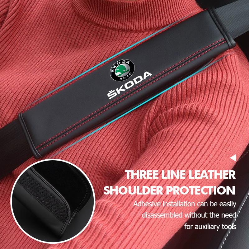 AAABT1 Car Seat Belt Protection Cover Safety Shoulder Pad Auto Accessories For Skoda Octavia Superb RAPID FABIA KAMIQ KAROQ KODIAQ YETI