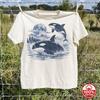 Vintage Orca Whale TShirt Jumping Ocean Wildlife Tee Pacific Northwest Nature Lover Gift Blue Monochrome Top