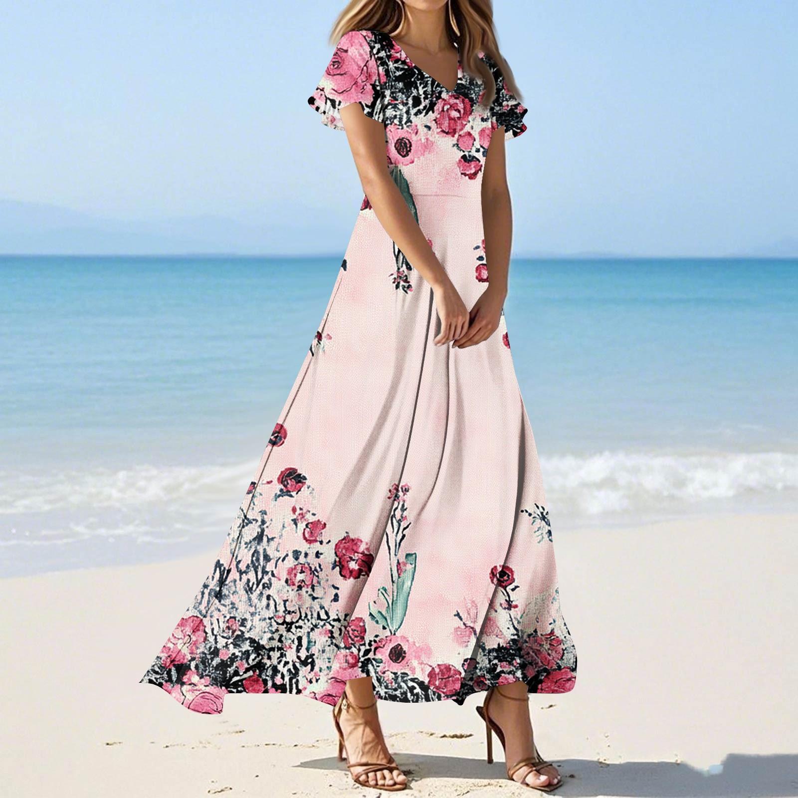 

Женские повседневные модные длинные платья с принтом, платья с V-образным вырезом и коротким рукавом XXL