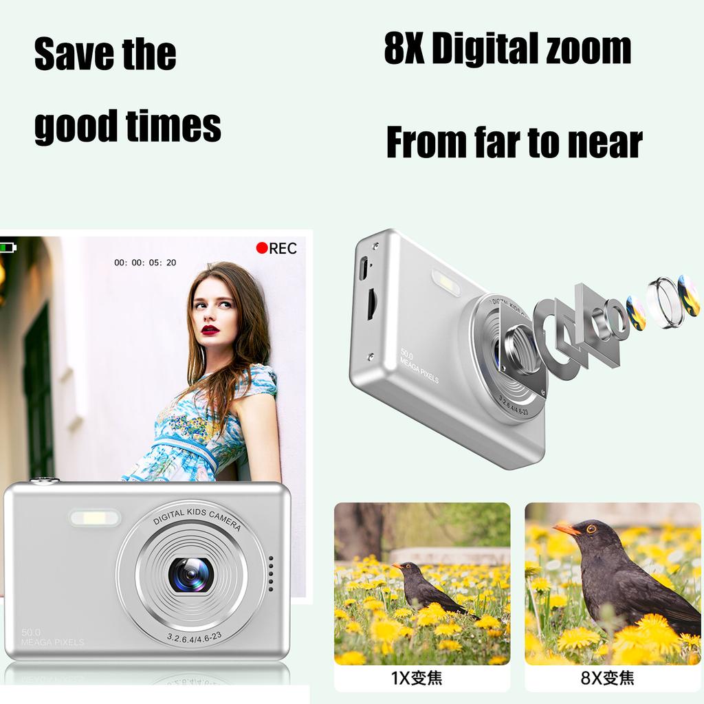 Digital Camera 4K 48MP Kids Camera 8X Zoom Anti Shake Point and Shoot Camera for Teens Students Children Portable Camera