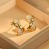 New Four Seasons European and American  Retro Copper Cross Grid Zircon Earrings Women's Business Banquet Jewelry 2024