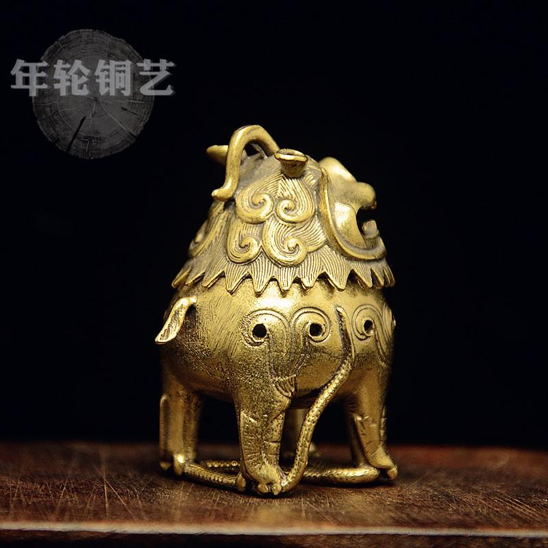 Brass Foo Dog Incense Burner Desktop Decor Handmade Ethnic Style Copper Aroma Diffuser Office Home