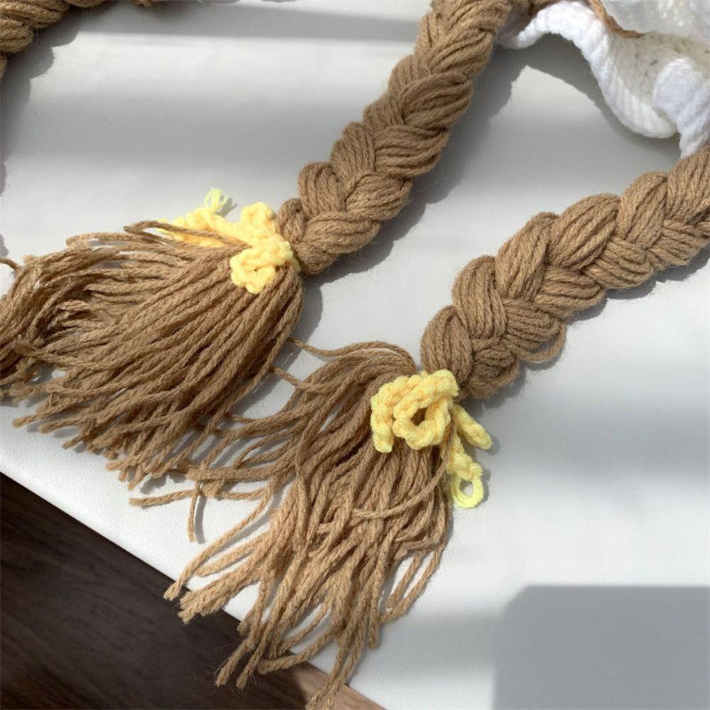 Cute Cartoon Wig Knitted Hat Cherry Wool Baby Beanie Cap Bow Korean Style Kids Warm Hats Newborn