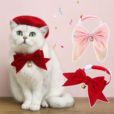 Pet Neck Circle Safe Buckle Dress-up Bright Color Pet Kitten Cat Velvet Bowknot Necklace Pet Supplies