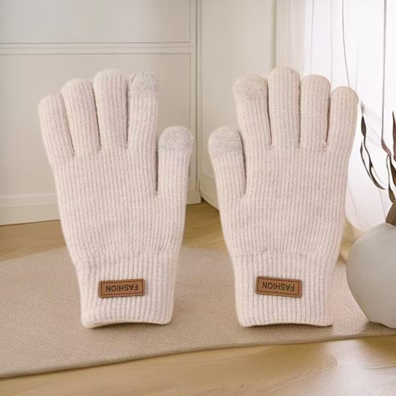 Knitted Gloves Wool Ladies Winter Thickened and Fleece Morandi Candy Color Maillard Gloves