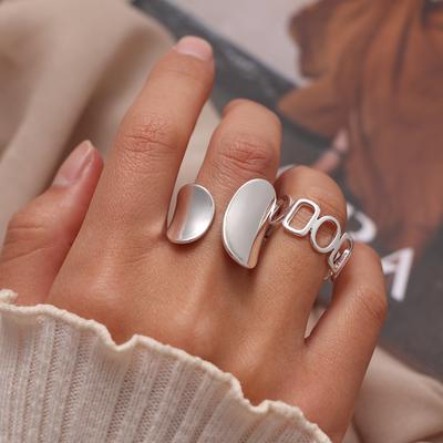 Bohemian Vintage Ring for Women Artistic Design Retro Opening Resizable Female Statement Rings Silver Color Gift AVE