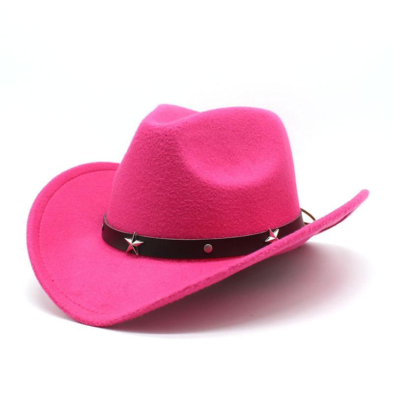 Metal Pentagram Western Cowboy Top Hat Woolen Jazz Hat Felt Hat Men'S And Women'S Top Hat
