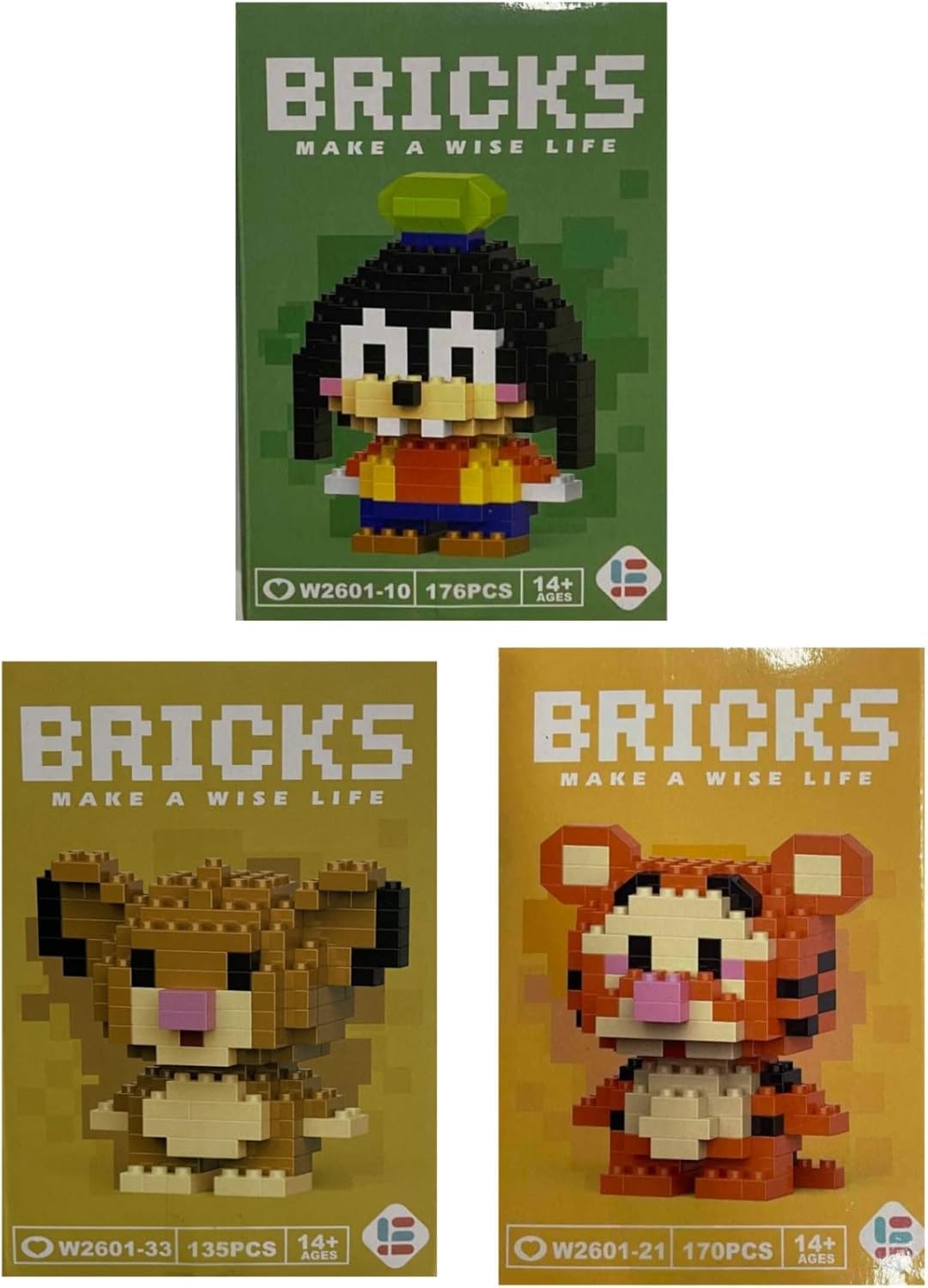 

Yummy Baby Products Micro Mini Building Blocks Animated Character Set 500 Ages Toy Gift for Kids and Adults Lion (Over Pieces) 14+, (Dog, Cub, Tiger)