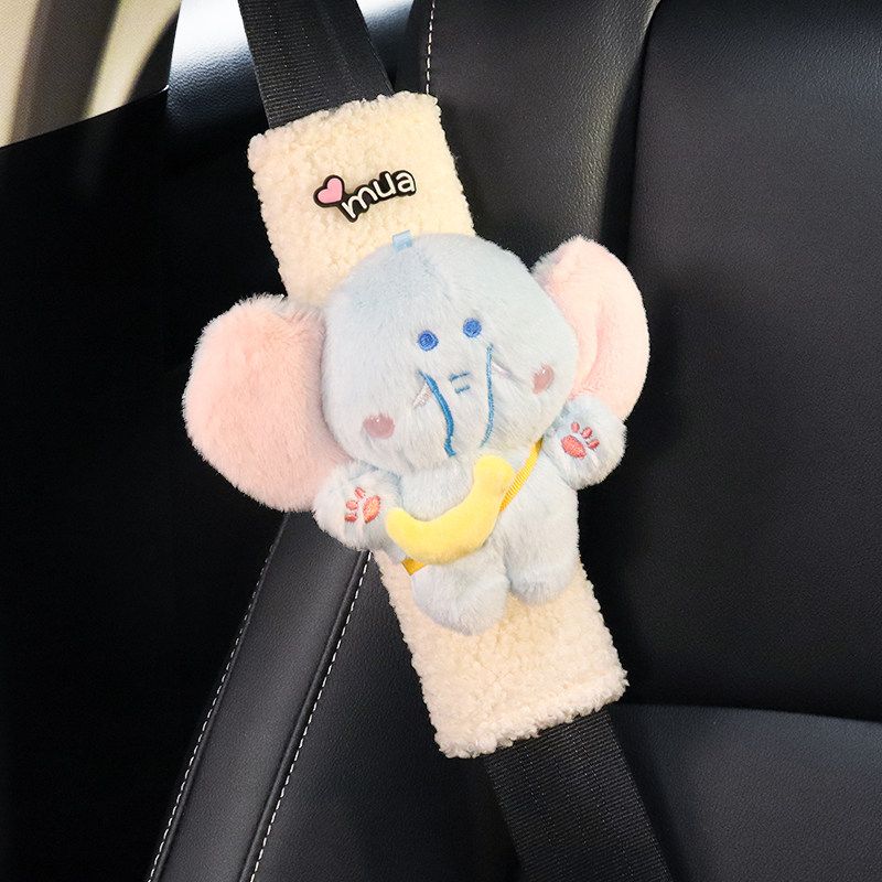 Car Seat Belt Cover Shoulder Pad Cute Plush Cartoon Car Seatbelt Decoration Car Shoulder Strap Shoulder Pad for Women (Single) Elephant Shoulder Pad