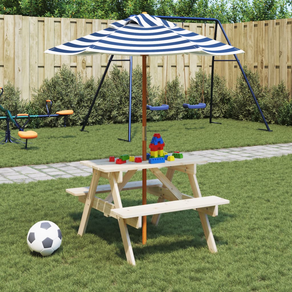 Vidaxl Picnic Table For 4 Children, With Umbrella, Fir Wood