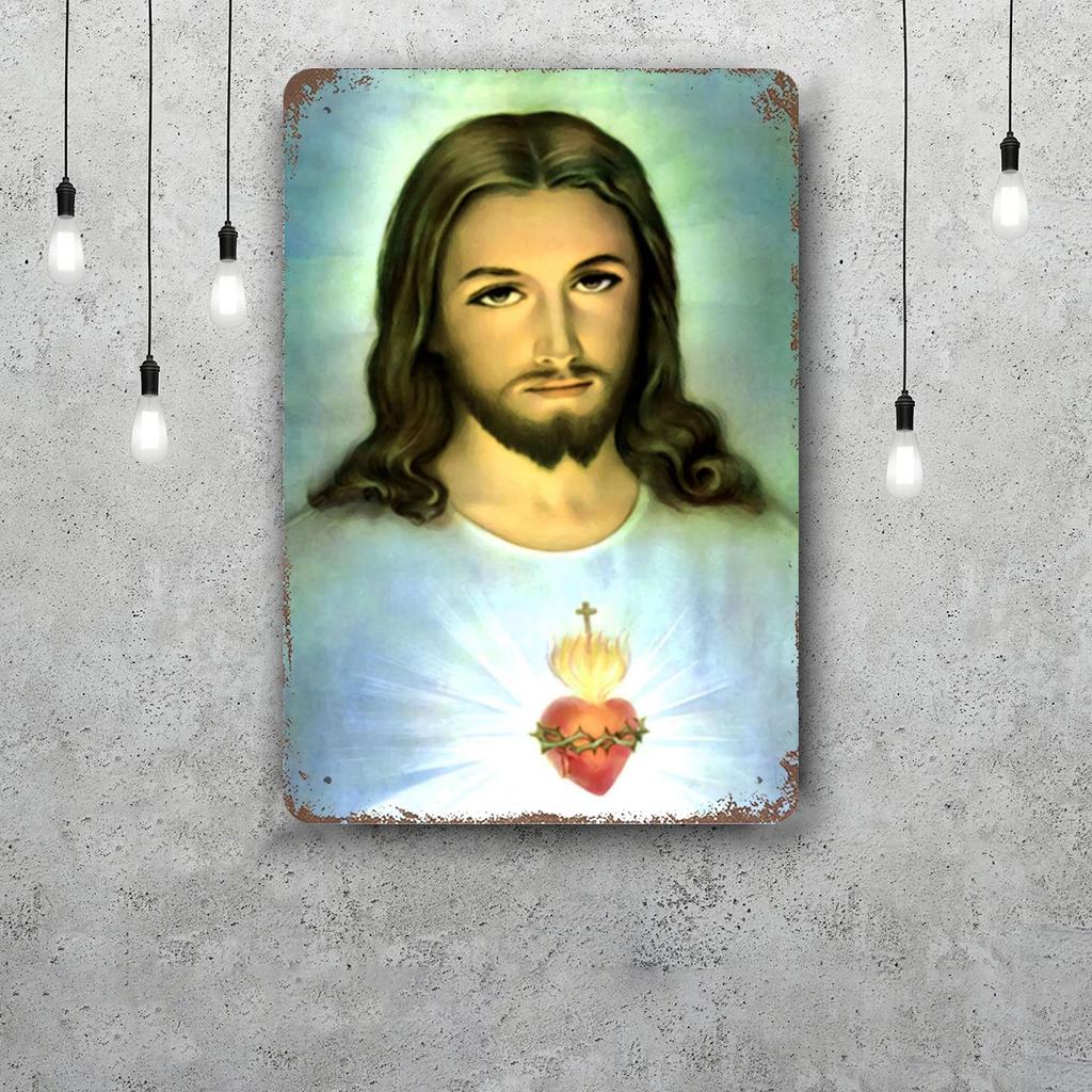 Divine Mercy Jesus Christ Religious Wall Art Print Picture Retro Tin Sign Poster Decorative Plaque Metal Plate Wall Decor