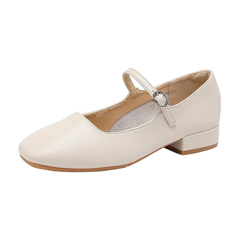 

Huiliya D368-2 маленькие кожаные туфли 2025 лето новые ретро туфли бабушки толстый каблук Мэри одинарные туфли с юбкой женщины 40 абрикосовый