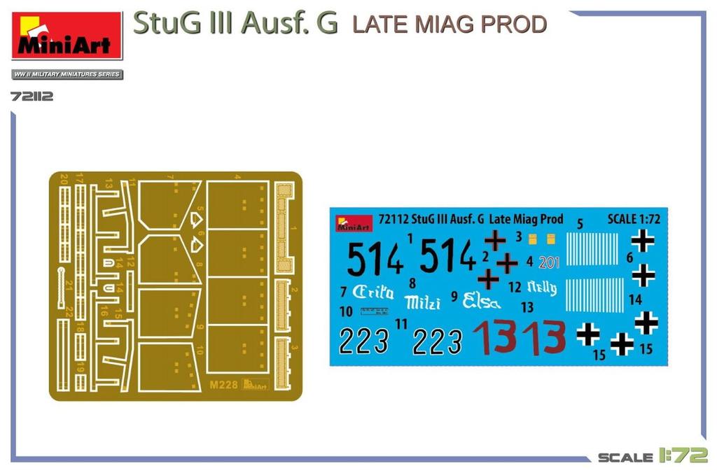 Miniart Scale Stug III G Late Miag Plastic Model Kit MA72112 1/72 Ausf. Model, (Tank)