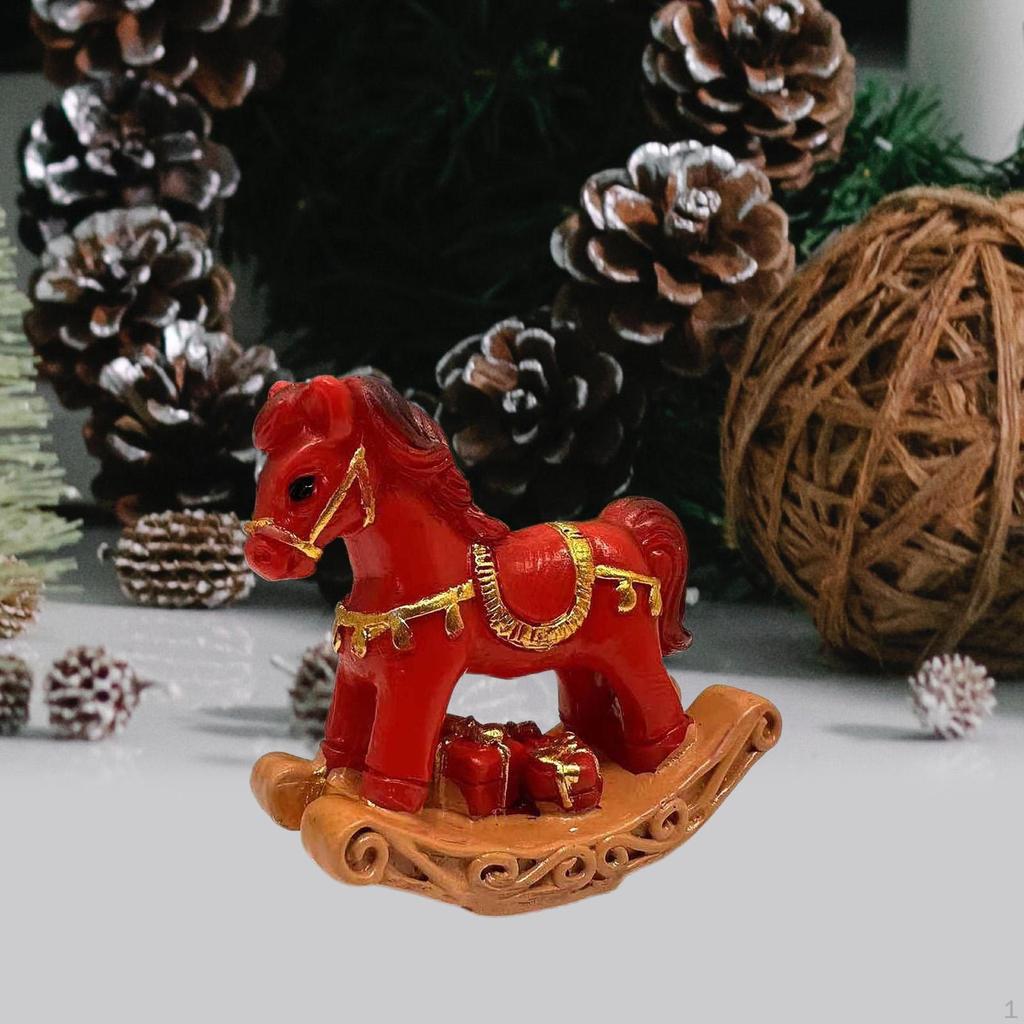 Small Christmas Rocking Horse Decor Animal Statue Collectible Sculpture for Anniversary Bedroom
