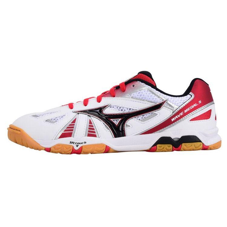 Mizuno Wave Medal 5 Protiskluzové Odolné Prodyšné Tréninkové Boty s Nízkým Svrškem Unisex Tenisky Bílé Červené 81GA151509