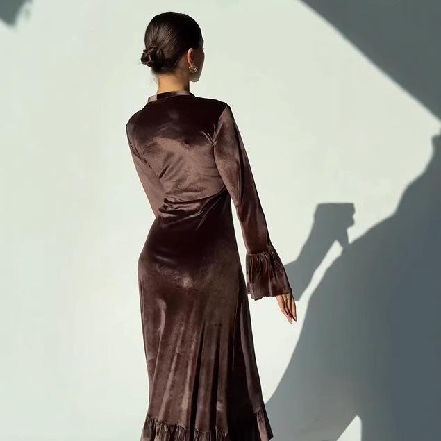 Elegant Women's Long-Sleeve Button Dress – Sexy European & American Style