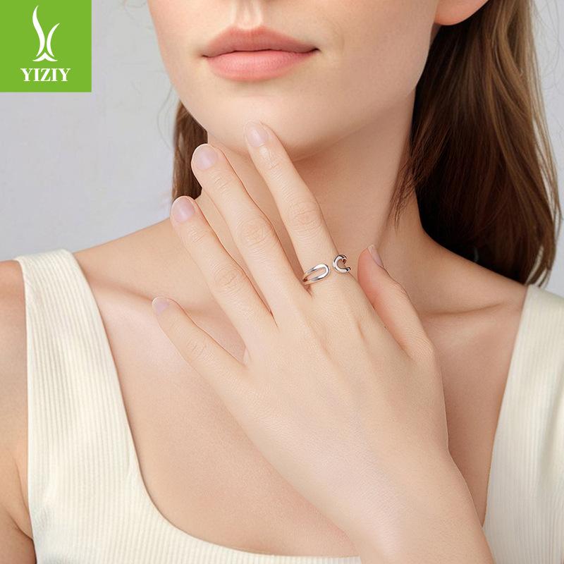 Minimalistischer Wind Hollow Wassertropfen Offener Ring Herren und Damen, Personalisierter Trend S925 Sterlingsilber Doppelring