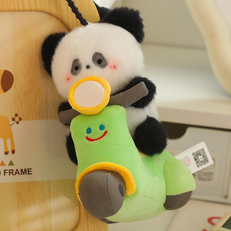 Motorcycle Plush Stuffed Animals Panda Rabbit Dog Pull The Wire Rid Motorcycle Dolls Funny Decor Toys Soft Pillow Birthday Gift