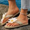 Fashion Summer Flower Decor Beach Flip Flops Women Clip Toe Straw Rope Weave Flat Sandals Woman 2025 Summer Non Slip Platform Slippers