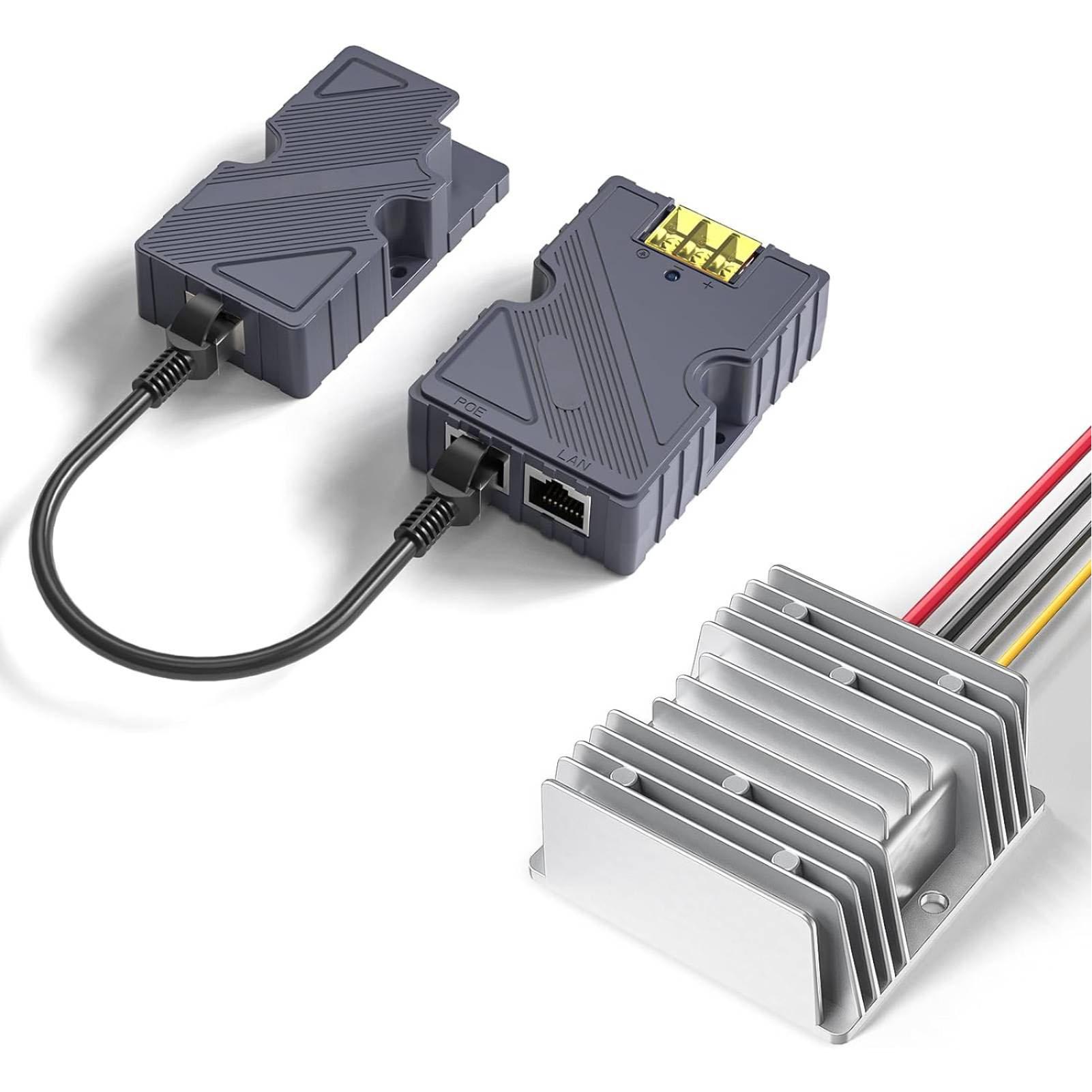 

150W GigE PoE Injector with Surge ESD Guard 12V to 48V DC Step UP Converter Ethernet Adpater Kit