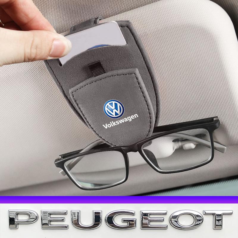 Suede Glasses Clip Car Sun Visor Card Ticket Clamp Fastener Valve Cap For VW Golf Amarok T5 Phaeton Teramont ID3 Tiguan T-Cross