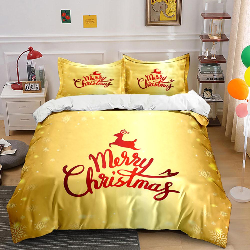 Merry Christmas Golden Design Bedding Duvet Cover Set Duvet Cover Pillowcases (1*Duvet Cover 2*Pillowcases, without duvet insert)