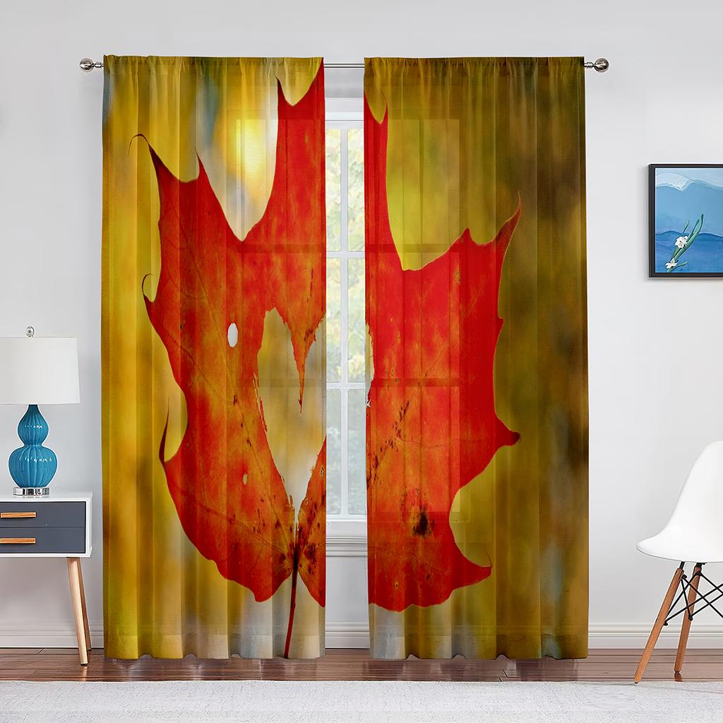 Autumn Fall Season Maple Leaves Orange Sheer Curtain for Living Room Voile for Window Blinds Bedroom Tulle Drape Kitchen Curtain