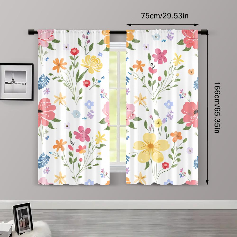 2pcs, Minimalist Curtains Vibrant Colorful Flowers Versatile Polyester (without Rod) Decorations For Home Perfect for Bedroom &