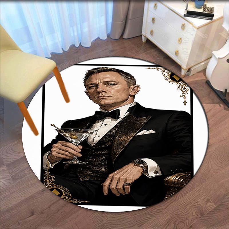 007 James Bond Printed Round Rug Carpet Chair Rug Area Rug Entryway Doormats,for Office Chair Living Room Bedroom Kitchen Room.