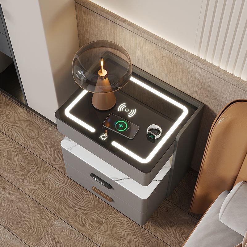 Smart Bedside Tables Luxury Night Table Aesthetic Wireless Charging Nightstand Modern Multifunctional LED Light Nightstands