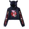 Women Crop Top Hoodie Casual Long Sleeve Hazbin Hotel Cartoon Print Hooded Short Sweatshirt Sexy Crop Sweaters
