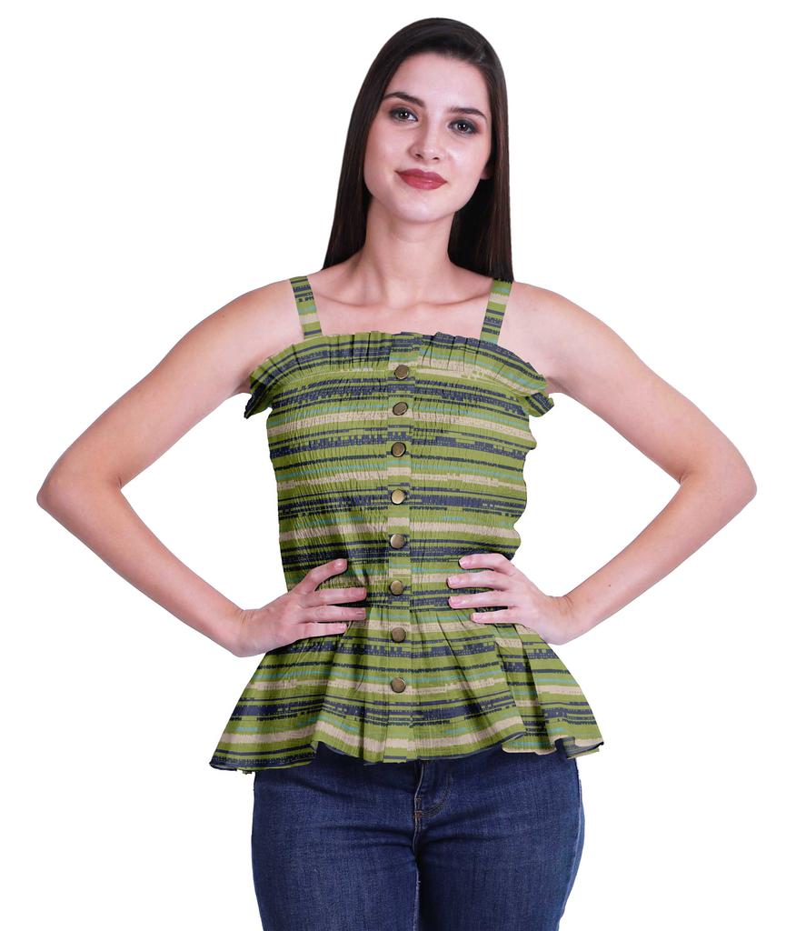 Moomaya Casual Shoulder Strap Flared Hem Cotton Slub Printed Women Summer