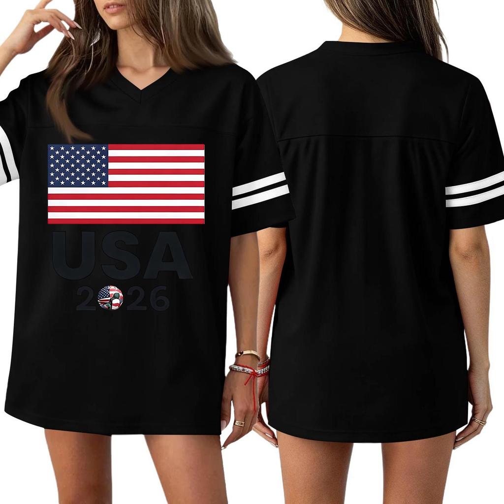 Women's Casual & Stylish V-Neck Sports — Print Short-Sleeve Athletic T-Shirt Top