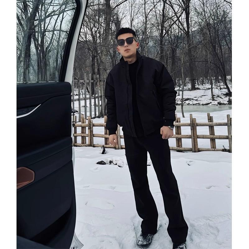 Men S Stand Collar Windproof Jacket American Functional Style Solid Color