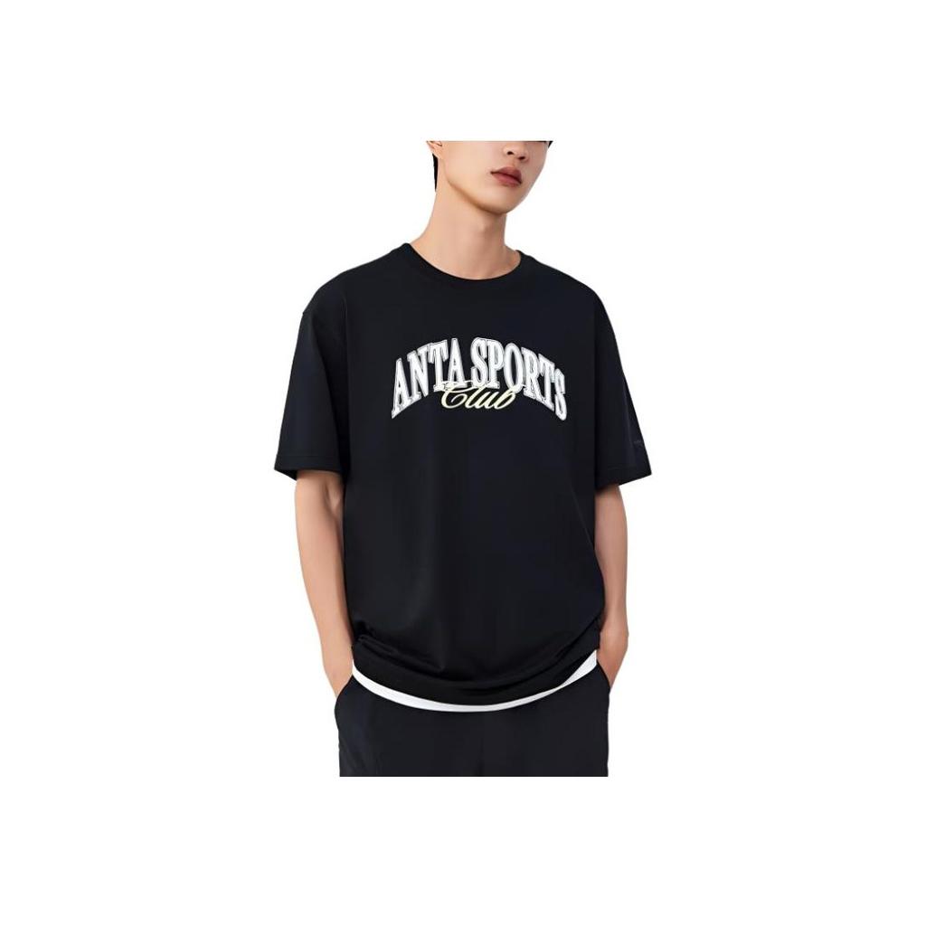 Anta Sport Lifestyle Series Letter Print Round Neck Straight Fit Knitted Short Sleeve T-Shirt Unisex Tops Black 152438110-4
