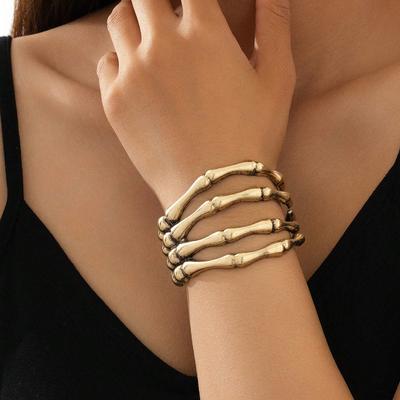 Individually Exaggerated Design Hollow Skeleton Hand Open Bracelet, Able Gothic Halloween Accessories for Men and Women