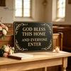 Dekorative Hausschilder Gott Segne Dieses Vintage Metallwandschild, Eisen Hängendes Schild Dekoration, Außenakzente Christliche Segenskunst für Garten Hof Veranda