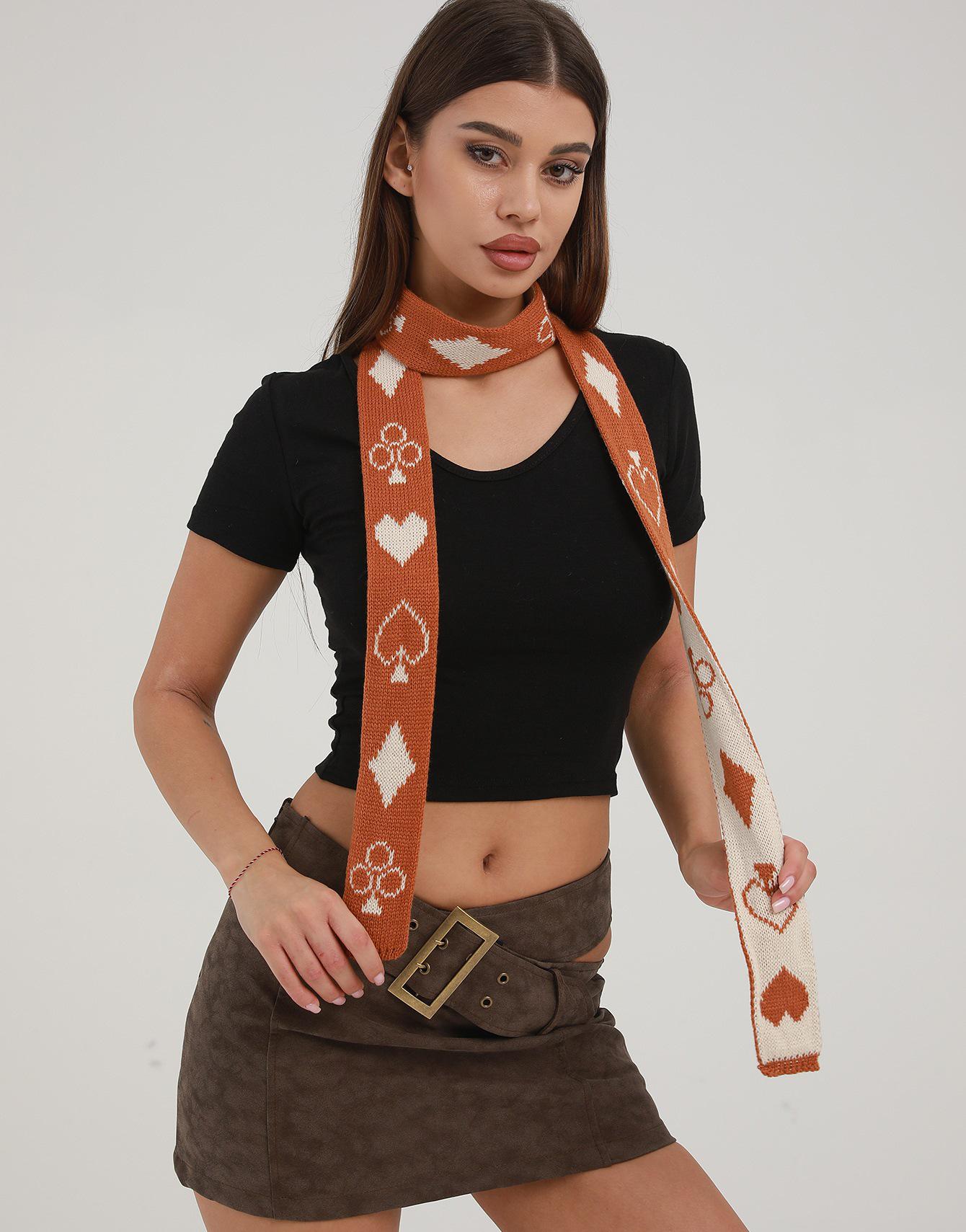 Custom Jacquard Knit Scarf - Unisex Winter Neck Warmer 180*6.5cm оранжевый/бежевый