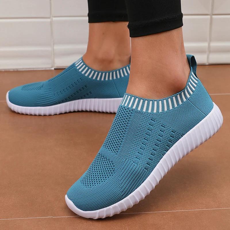 Women'S Casual Mesh Flat Shoes Breathable Comfortable Vulcanized Shoes Summer For Daily Use In Anti Slip Walking Slip On Shoes