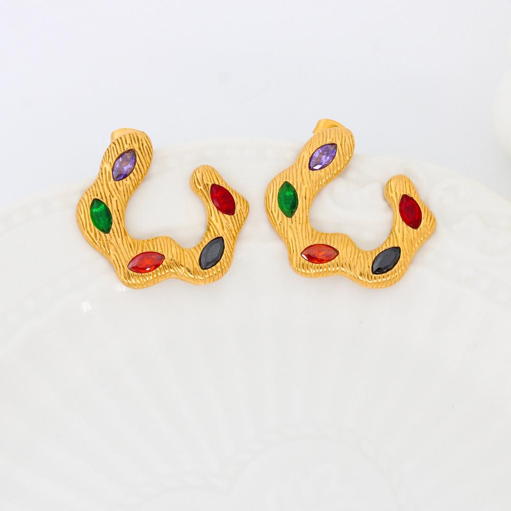 Geometric Multicolor Zircon Earrings: Stainless Steel, Stylish and Elegant for Women.