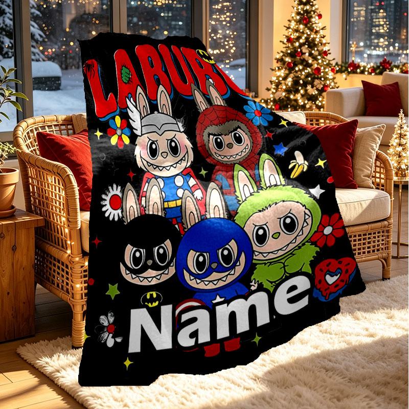 Custom Name Personalized Labubu Print Blanket, Home Decor, Bedroom, Sofa, Camping, Couch, Gifts for Birthday Christmas