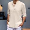 Men Summer Shirt Long Sleeve Breathable 5 Sizes Beach Party Dating Men Flax Henley Shirt for Street Wear