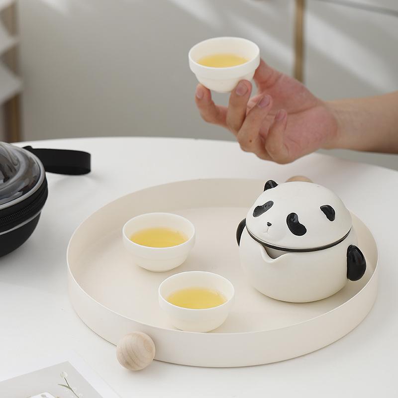 Panda Ceramic Travel Tea Set Portable Kung Fu Kuaike Cup One Pot Three Cups Outdoor Travel Camping Tea Set