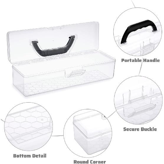 BTSKY 3 Pack Long Plastic Pencil Box Portable Clear Home Utility Boxes with Black Handle Stationery Storage Organizer Painting Tool Storage Container