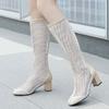 Modische hohe Stiefel für Damen 2026 Frühling Sommer Kniehohe Stiefel Schwarz Weiß Spitze Party Schuhe Damen Stiefel Große Größe 45